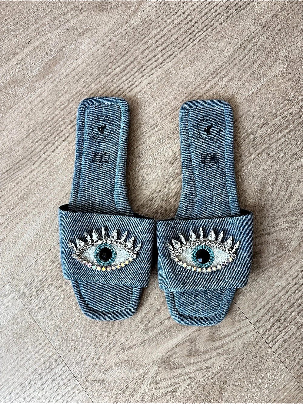 Embellished Evil Eye Sandals in Blue